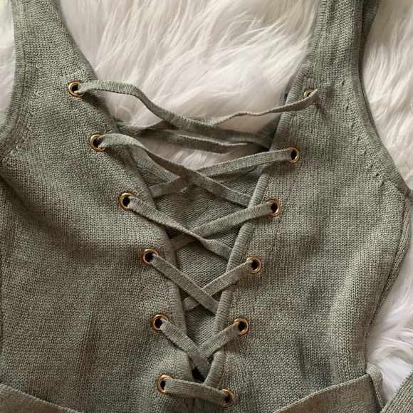 Gray laced up bodysuit with waist belt 2 (S) avail - Picture 9 of 13